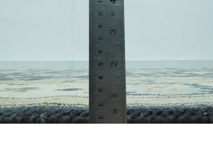 Black, Silver and Olive Oushak Hand Knotted Custom Made Wool Rug.