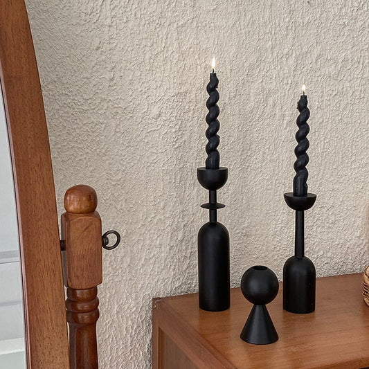 Kanyon Shop Set of 3 Black Wooden Candlestick Holder