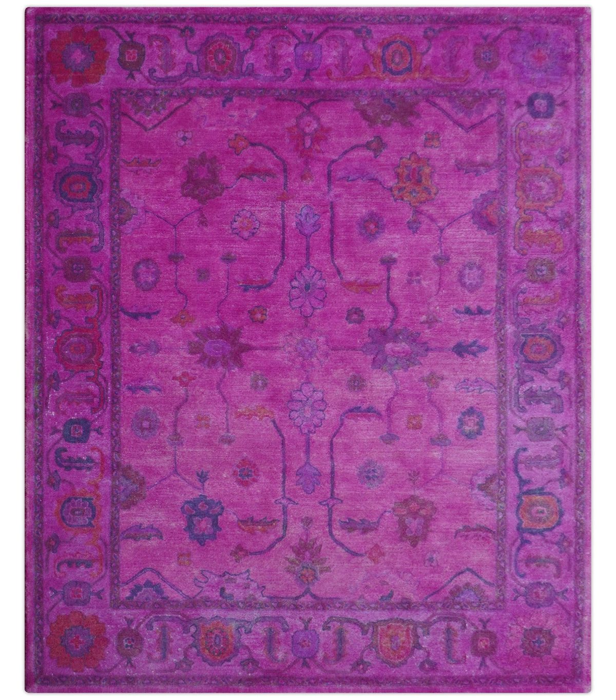 Bloom Overdyed Traditional Oushak Pink And Blue Hand Tufted Wool Rug.