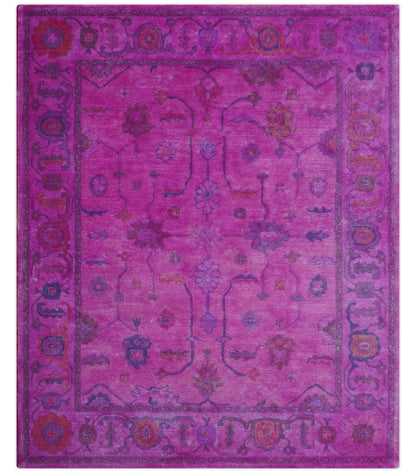 Bloom Overdyed Traditional Oushak Pink And Blue Hand Tufted Wool Rug.