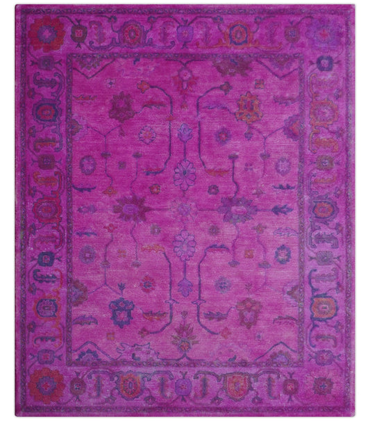 Bloom Overdyed Traditional Oushak Pink And Blue Hand Tufted Wool Rug.