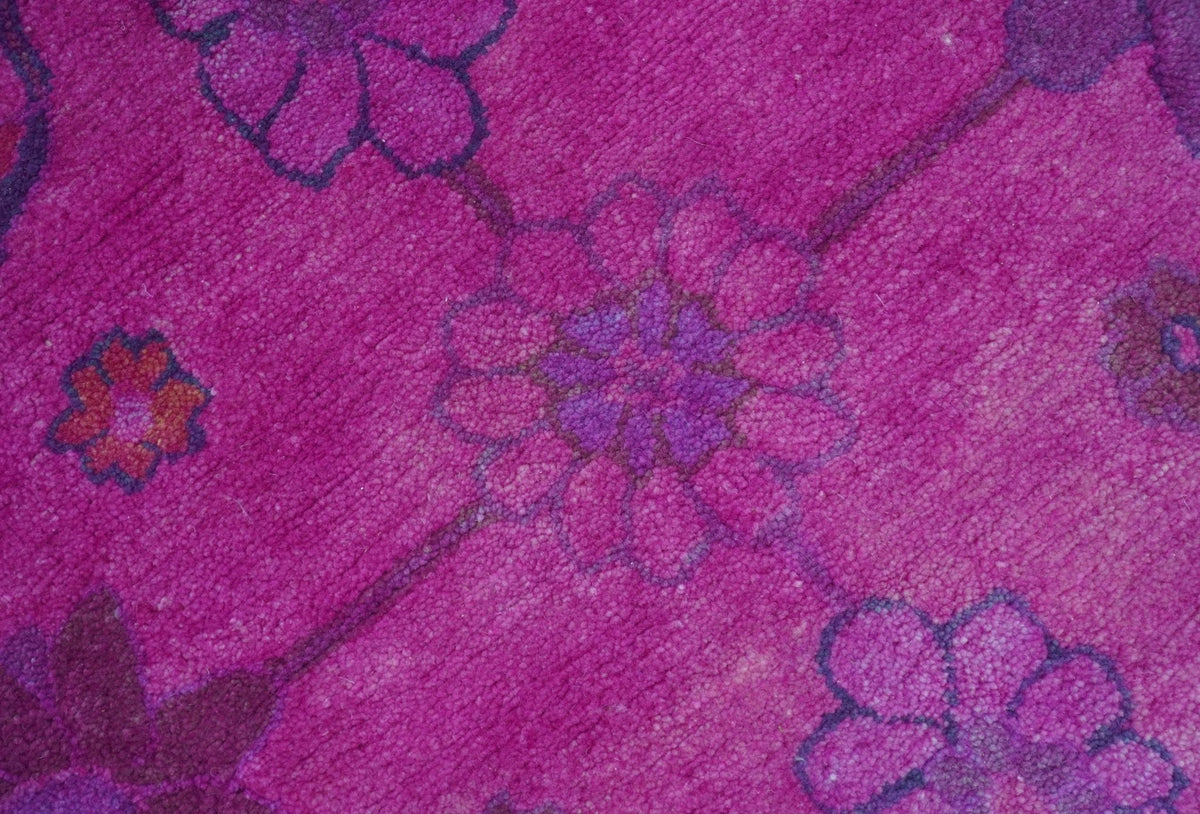 Bloom Overdyed Traditional Oushak Pink And Blue Hand Tufted Wool Rug.