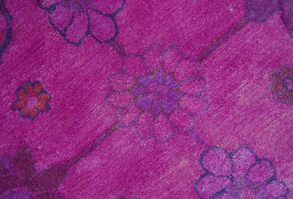 Bloom Overdyed Traditional Oushak Pink And Blue Hand Tufted Wool Rug.