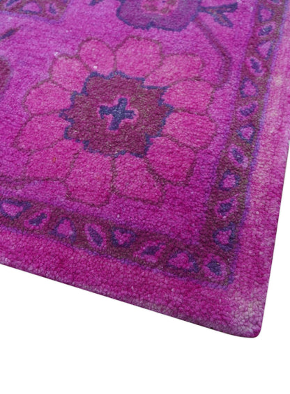 Bloom Overdyed Traditional Oushak Pink And Blue Hand Tufted Wool Rug.
