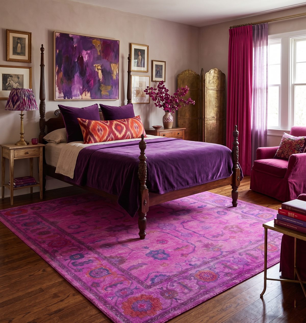 Bloom Overdyed Traditional Oushak Pink And Blue Hand Tufted Wool Rug.