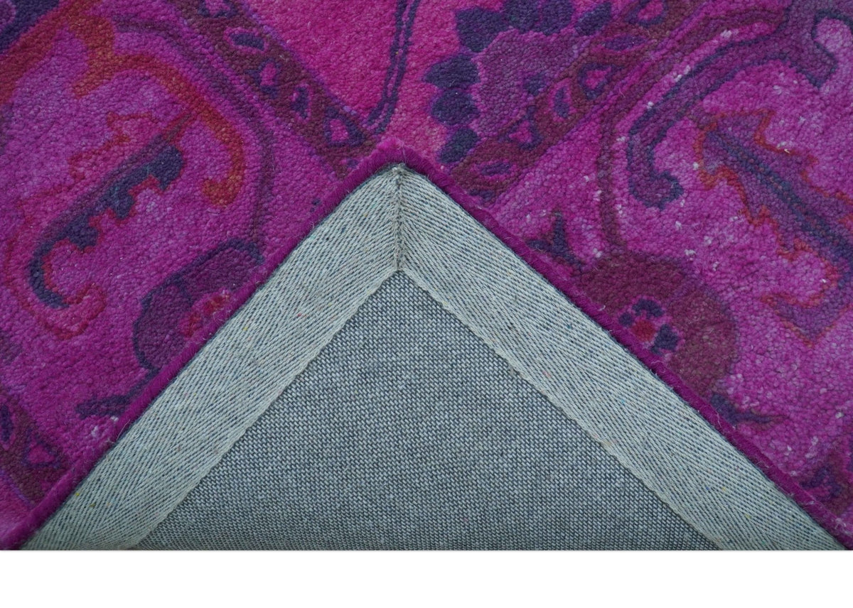Bloom Overdyed Traditional Oushak Pink And Blue Hand Tufted Wool Rug.