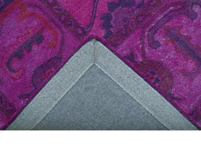 Bloom Overdyed Traditional Oushak Pink And Blue Hand Tufted Wool Rug.