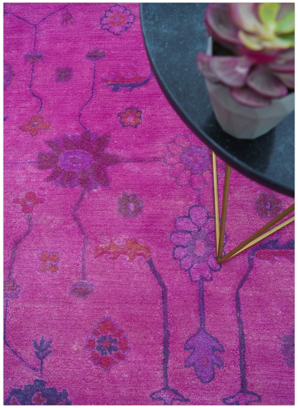 Bloom Overdyed Traditional Oushak Pink And Blue Hand Tufted Wool Rug.