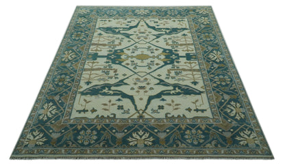 Blue And Beige Traditional Oushak Hand Knotted Custom Made wool rug.