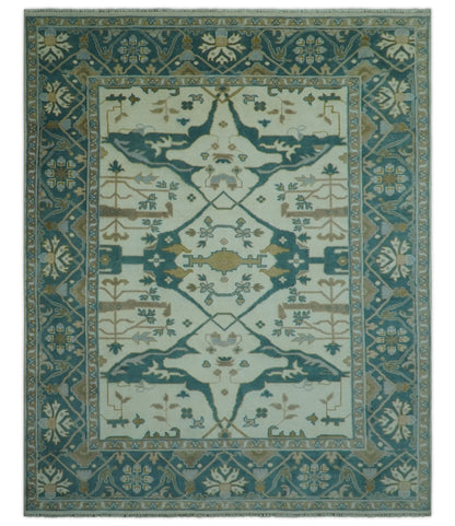 Blue And Beige Traditional Oushak Hand Knotted Custom Made wool rug.