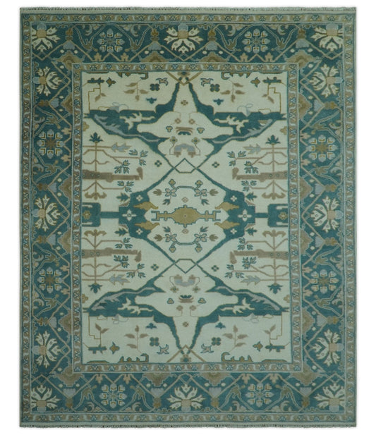 Blue And Beige Traditional Oushak Hand Knotted Custom Made wool rug.