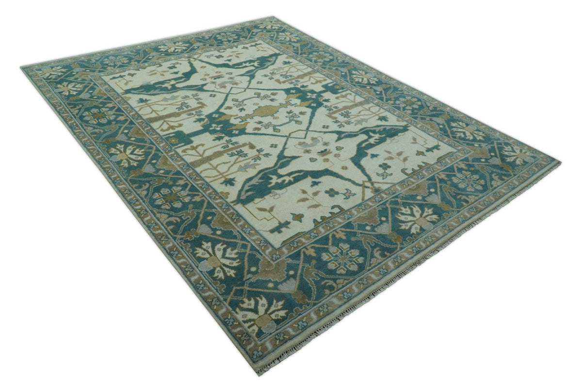 Blue And Beige Traditional Oushak Hand Knotted Custom Made wool rug.