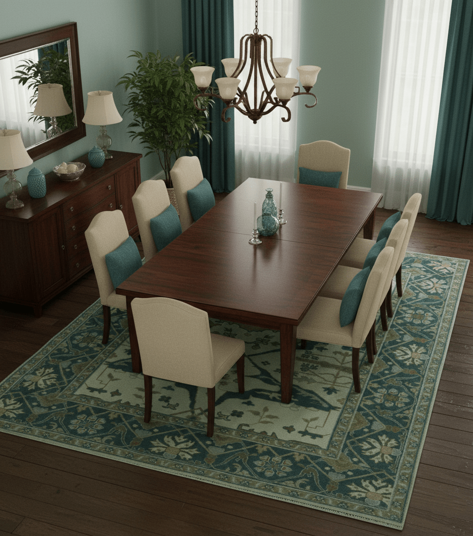 Blue And Beige Traditional Oushak Hand Knotted Custom Made wool rug.