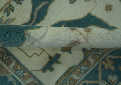 Blue And Beige Traditional Oushak Hand Knotted Custom Made wool rug.