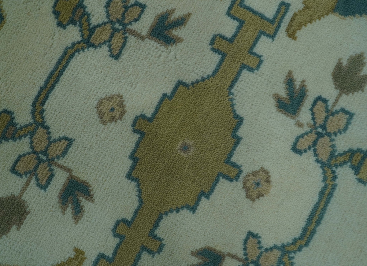 Blue And Beige Traditional Oushak Hand Knotted Custom Made wool rug.
