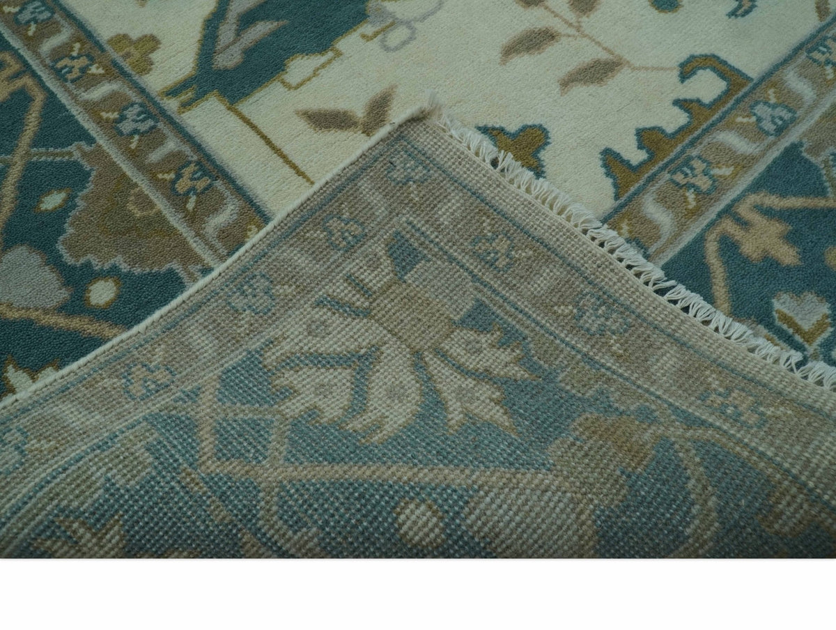 Blue And Beige Traditional Oushak Hand Knotted Custom Made wool rug.