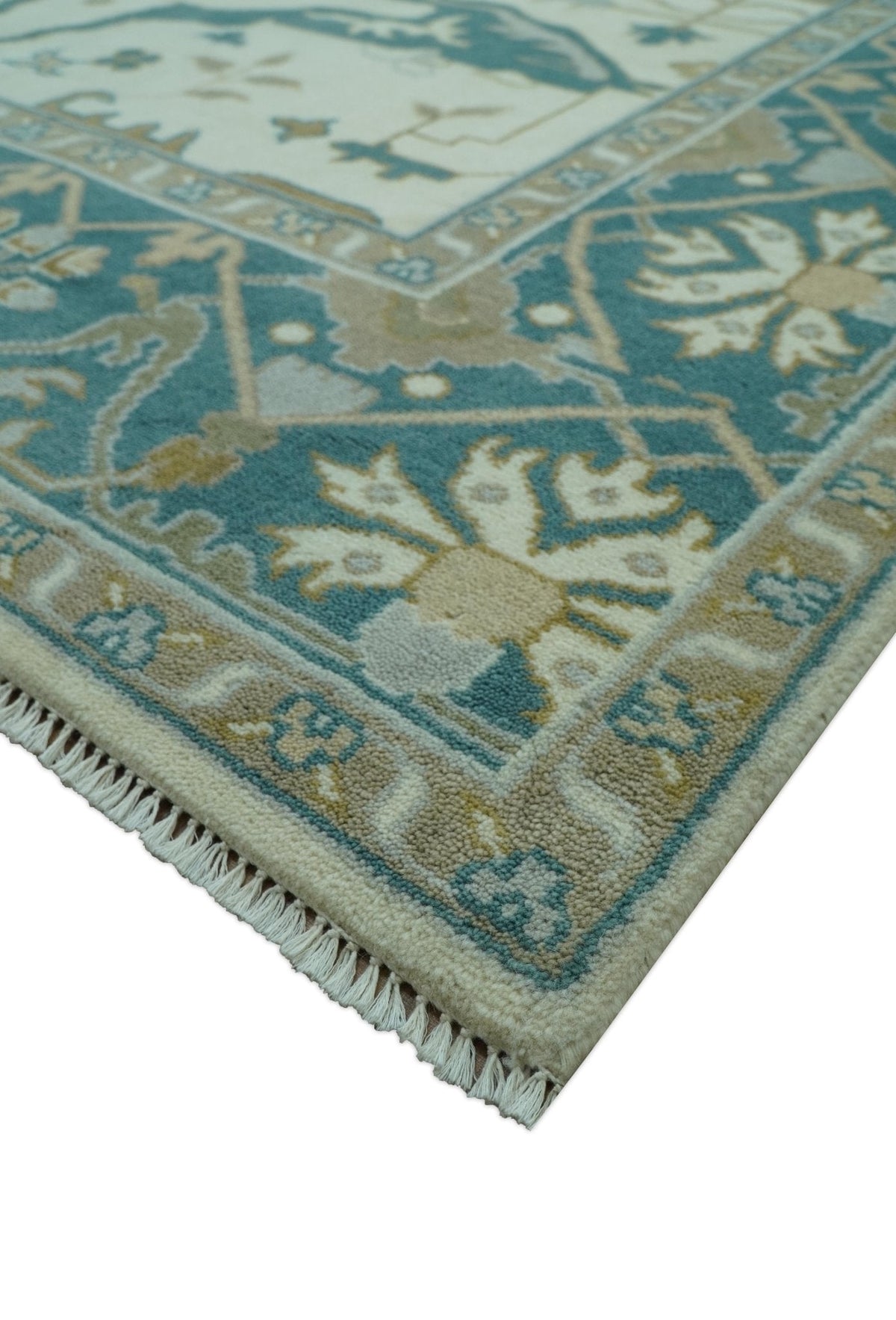 Blue And Beige Traditional Oushak Hand Knotted Custom Made wool rug.