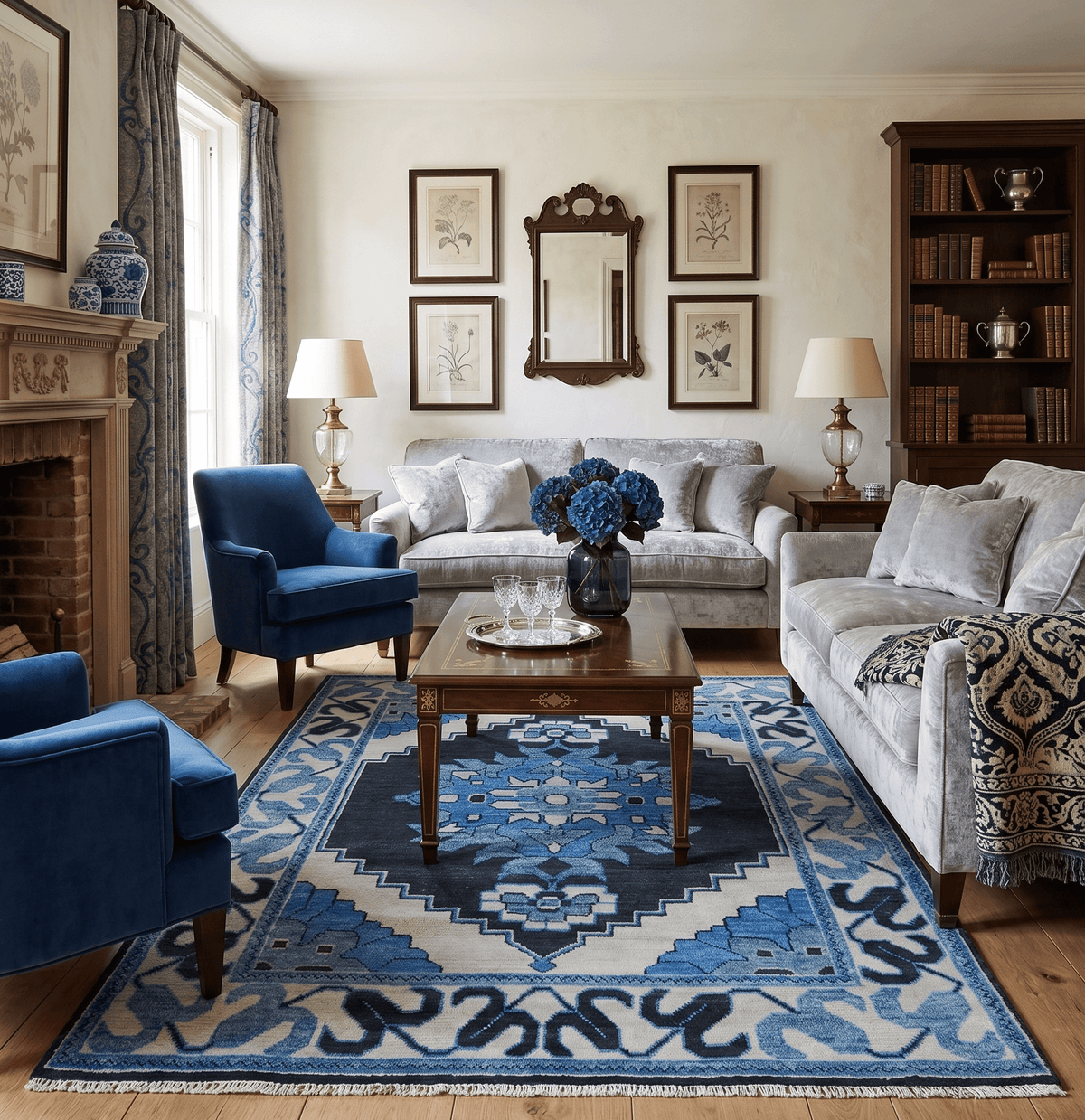 Blue and Black  Hand Knotted  Traditional Heriz Multi Size Wool Area Rug.