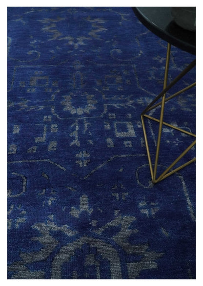 Blue and Gray Hand knotted Oriental Oushak Multi Size wool Area Rug.