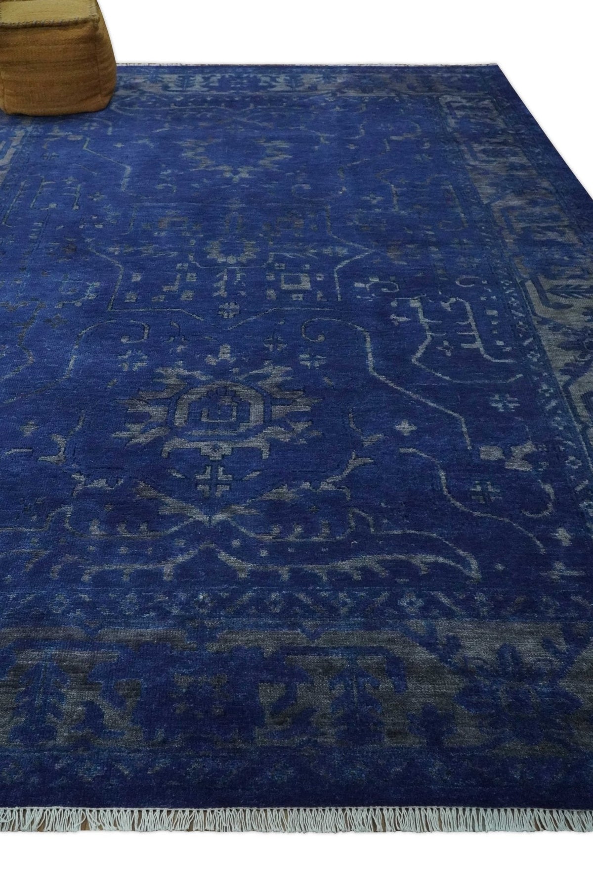 Blue and Gray Hand knotted Oriental Oushak Multi Size wool Area Rug.