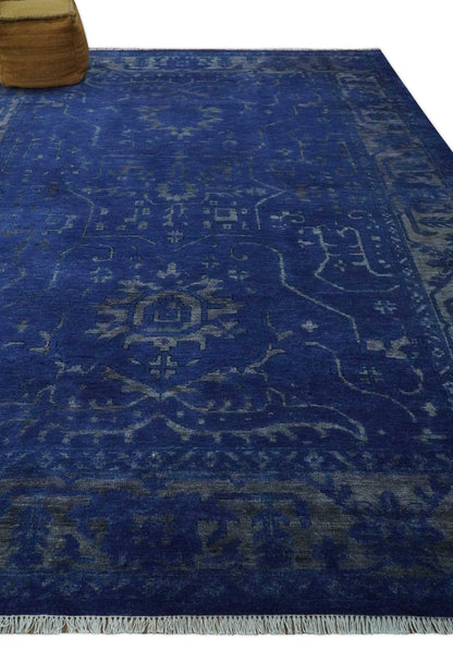 Blue and Gray Hand knotted Oriental Oushak Multi Size wool Area Rug.