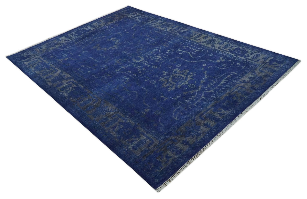Blue and Gray Hand knotted Oriental Oushak Multi Size wool Area Rug.