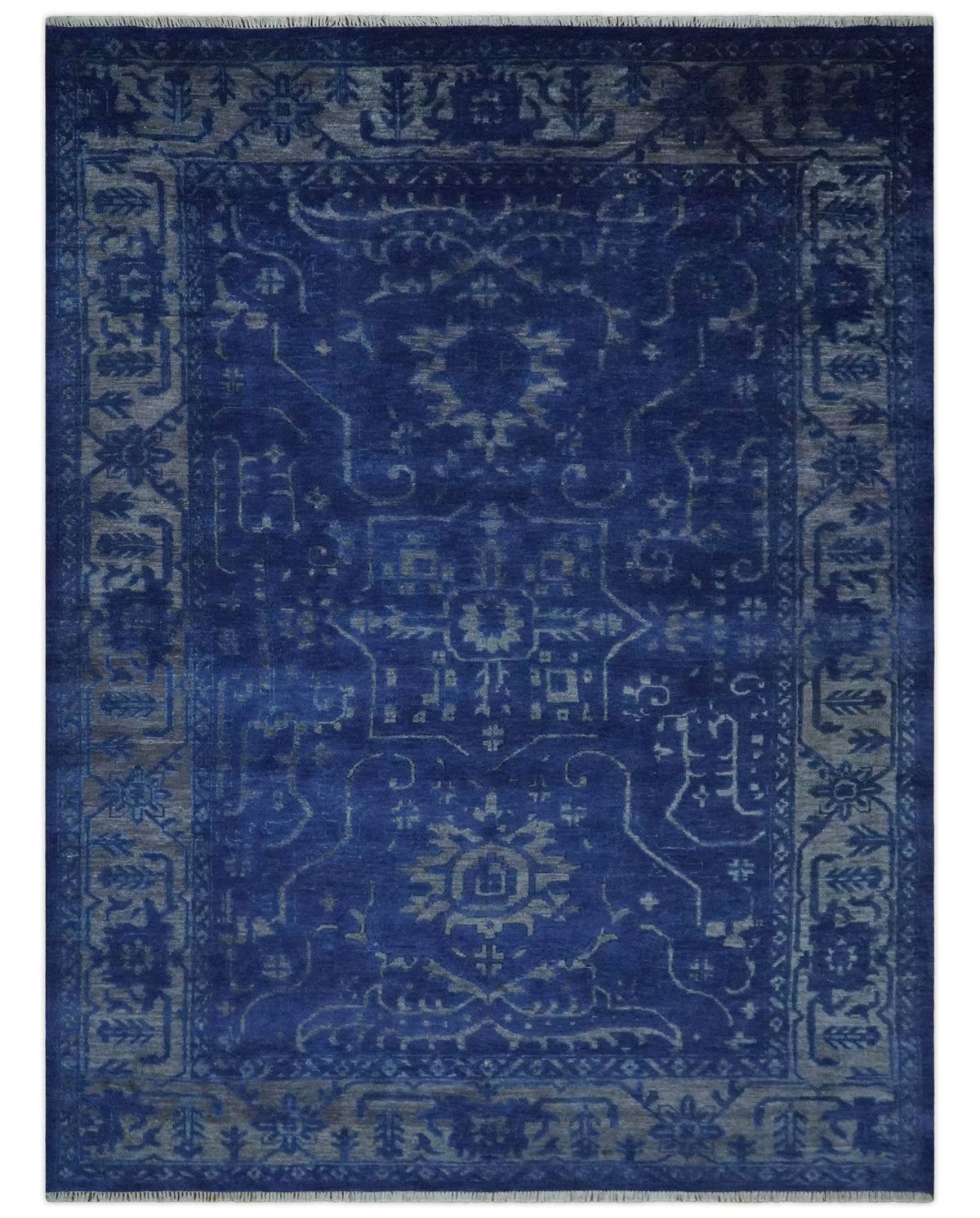 Blue and Gray Hand knotted Oriental Oushak Multi Size wool Area Rug.