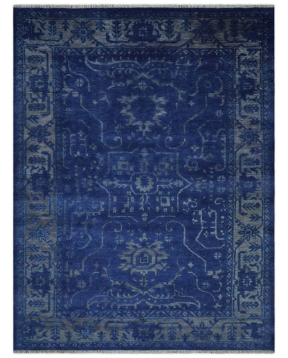 Blue and Gray Hand knotted Oriental Oushak Multi Size wool Area Rug.