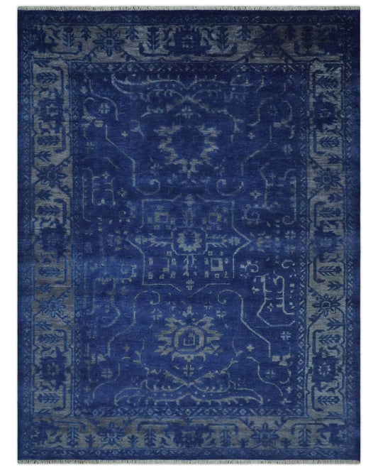 Blue and Gray Hand knotted Oriental Oushak Multi Size wool Area Rug.