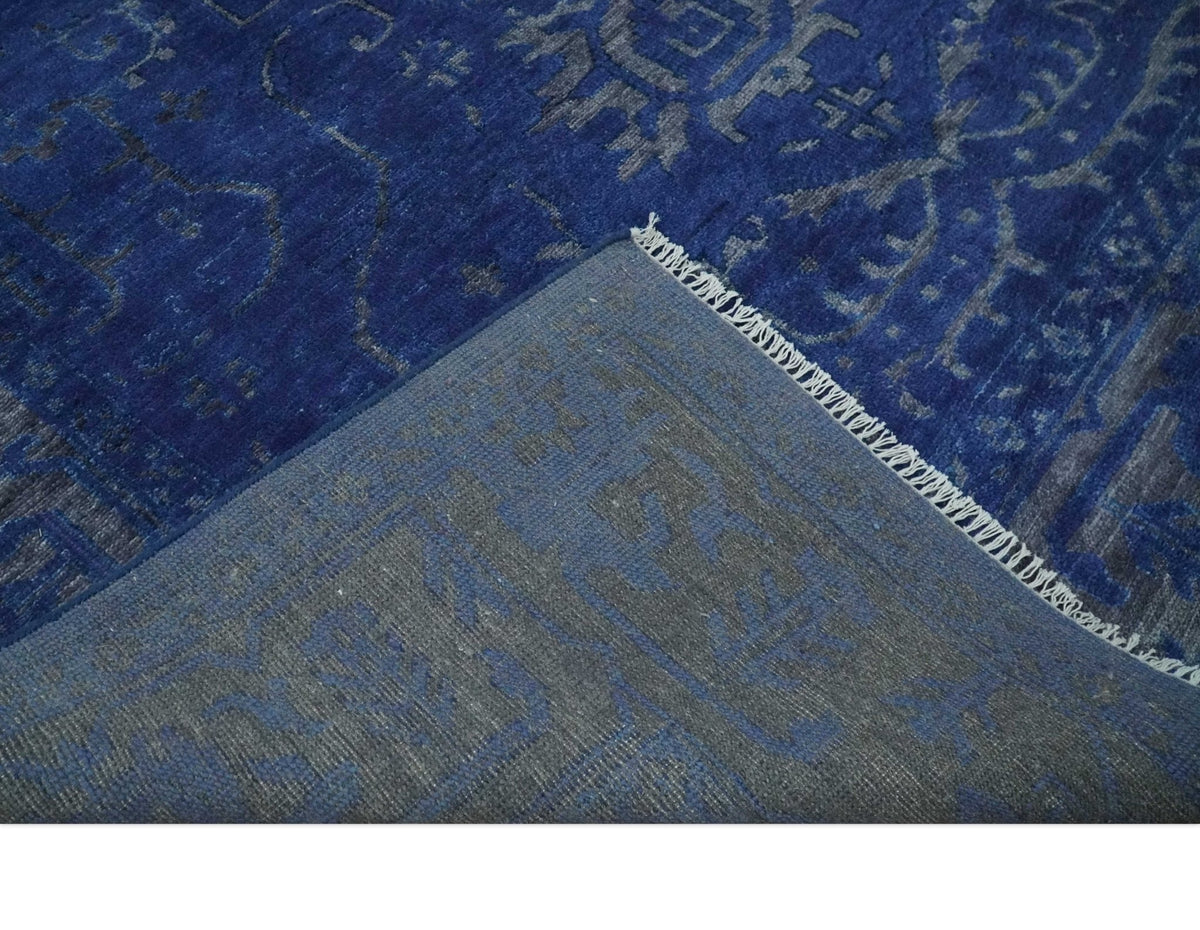 Blue and Gray Hand knotted Oriental Oushak Multi Size wool Area Rug.