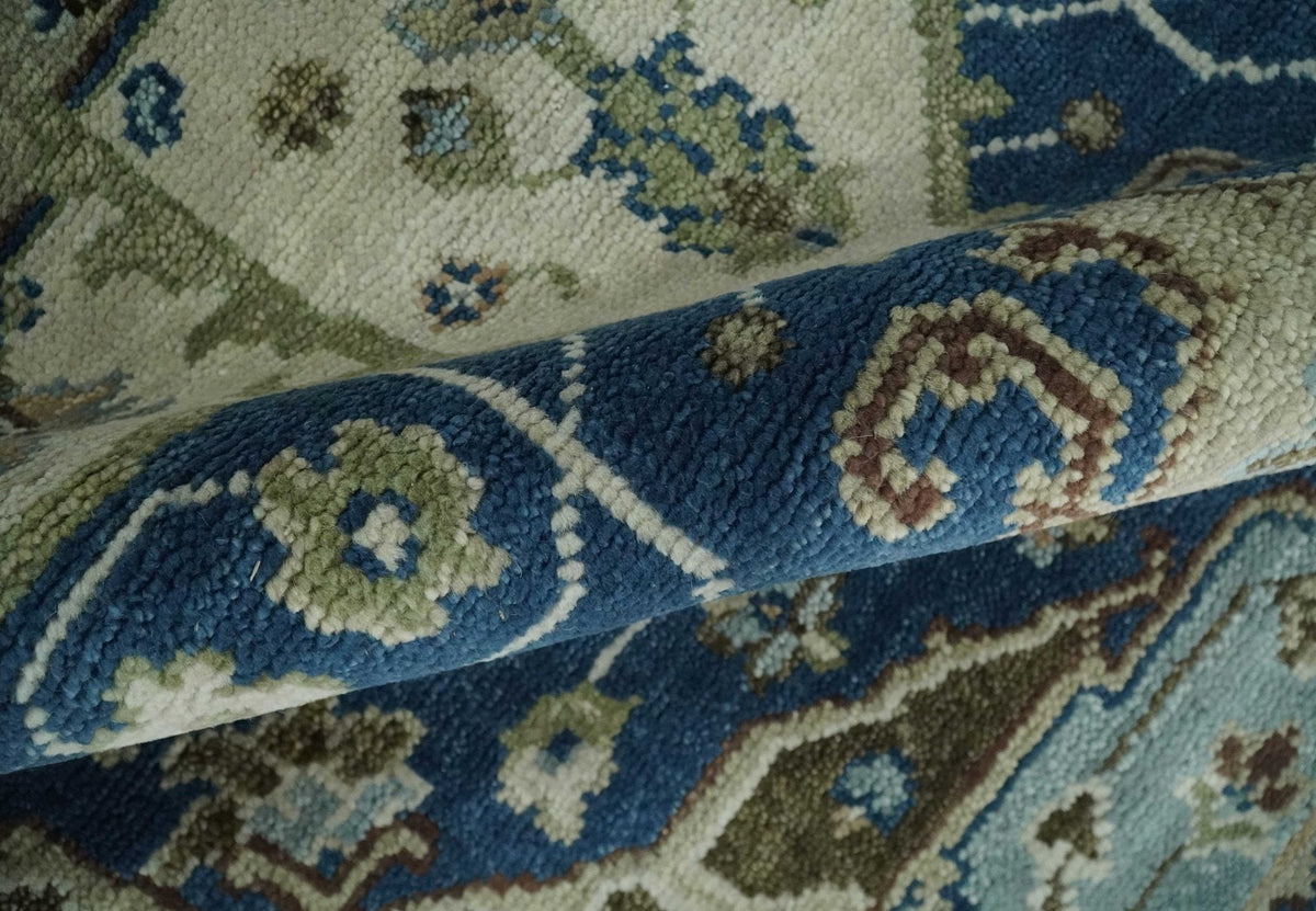 Antique look Blue, Ivory and Olive Traditional Heriz Medallion Multi Size wool Area Rug.