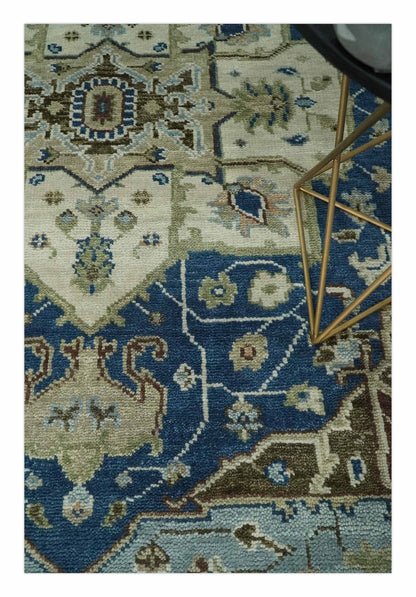 Antique look Blue, Ivory and Olive Traditional Heriz Medallion Multi Size wool Area Rug.