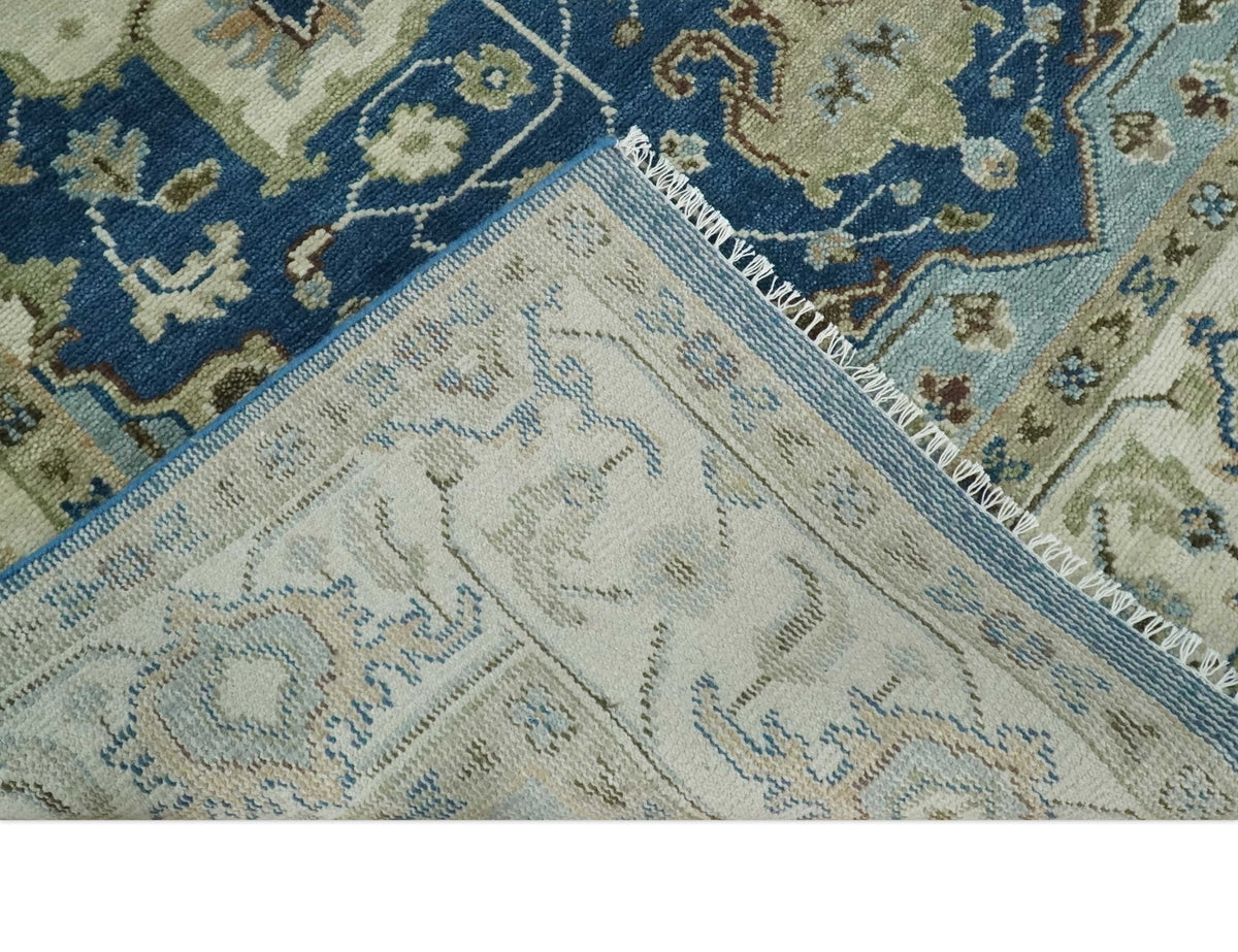 Antique look Blue, Ivory and Olive Traditional Heriz Medallion Multi Size wool Area Rug.