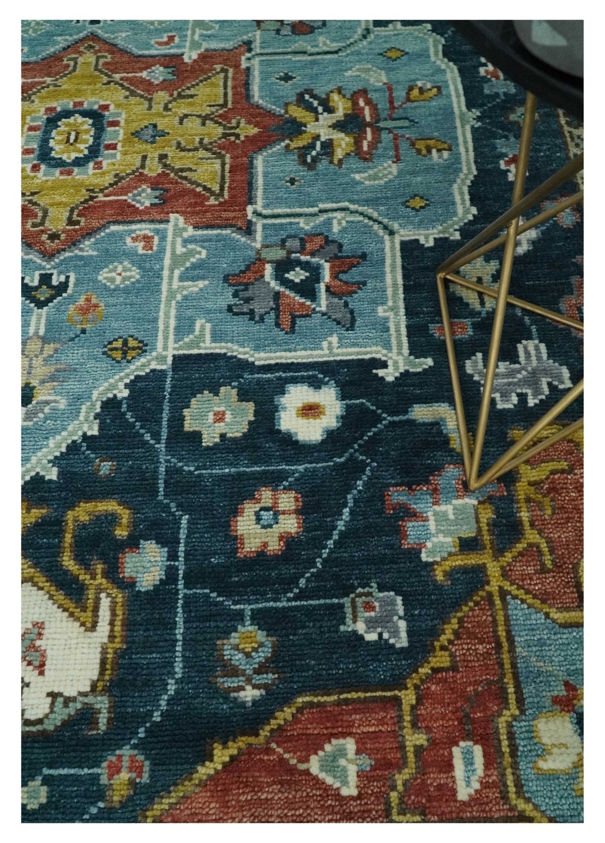 Custom Made Blue and Ivory Hand Knotted Medallion Design Wool Area Rug.
