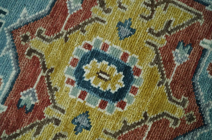 Custom Made Blue and Ivory Hand Knotted Medallion Design Wool Area Rug.