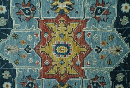 Custom Made Blue and Ivory Hand Knotted Medallion Design Wool Area Rug.