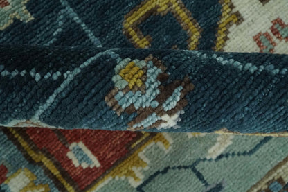 Custom Made Blue and Ivory Hand Knotted Medallion Design Wool Area Rug.