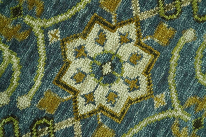 Blue and Olive Traditional motifs design Custom Made wool area rug.