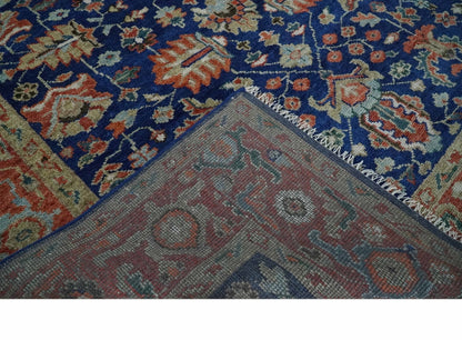 Blue and Rust Turkish Design Traditional Serapi Hand Knotted Wool Area Rug.