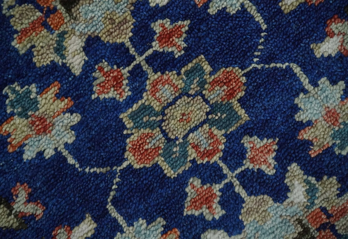 Blue and Rust Turkish Design Traditional Serapi Hand Knotted Wool Area Rug.