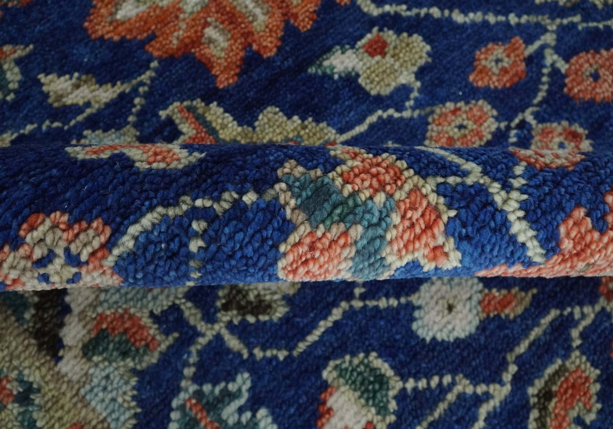 Blue and Rust Turkish Design Traditional Serapi Hand Knotted Wool Area Rug.