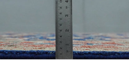 Blue and Rust Turkish Design Traditional Serapi Hand Knotted Wool Area Rug.