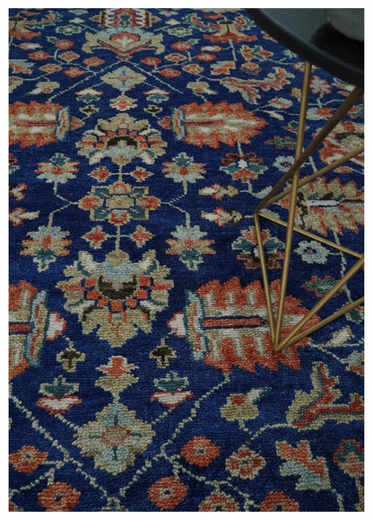 Blue and Rust Turkish Design Traditional Serapi Hand Knotted Wool Area Rug.