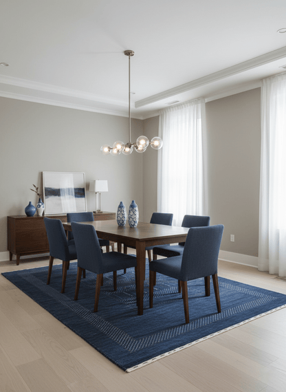 Blue And White Center Pattern Design Hand Loomed Wool Area Rug