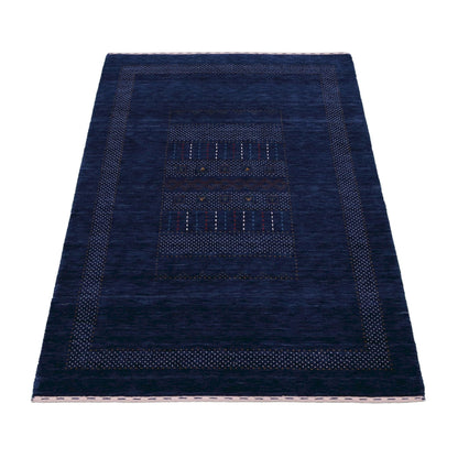 Blue And White Center Pattern Design Hand Loomed Wool Area Rug