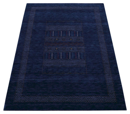 Blue And White Center Pattern Design Hand Loomed Wool Area Rug.