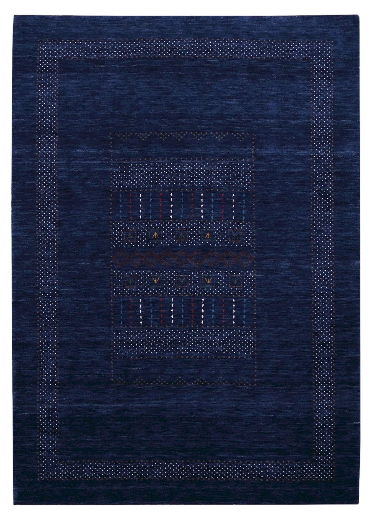 Blue And White Center Pattern Design Hand Loomed Wool Area Rug.