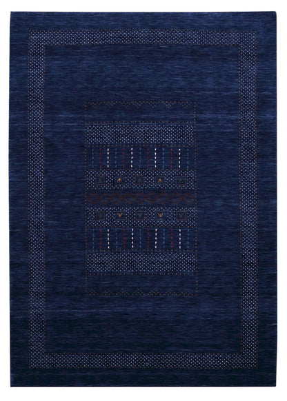 Blue And White Center Pattern Design Hand Loomed Wool Area Rug.