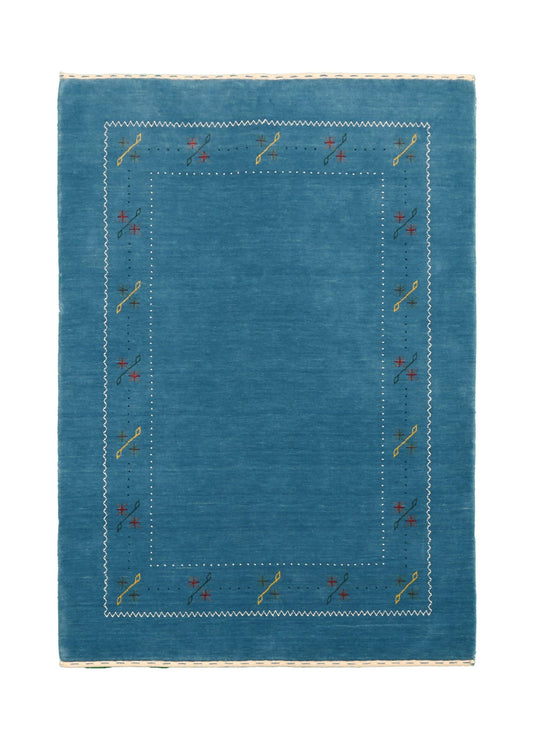 Blue And White Gabbeh Border Design Hand Loomed Wool Area Rug