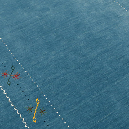 Blue And White Gabbeh Border Design Hand Loomed Wool Area Rug.